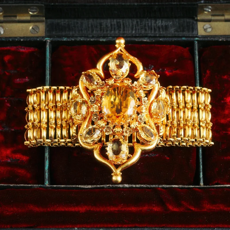 gemstone studded bangles for women-Magnificent and Rare Antique Continental 18ct Gold Citrine Bracelet