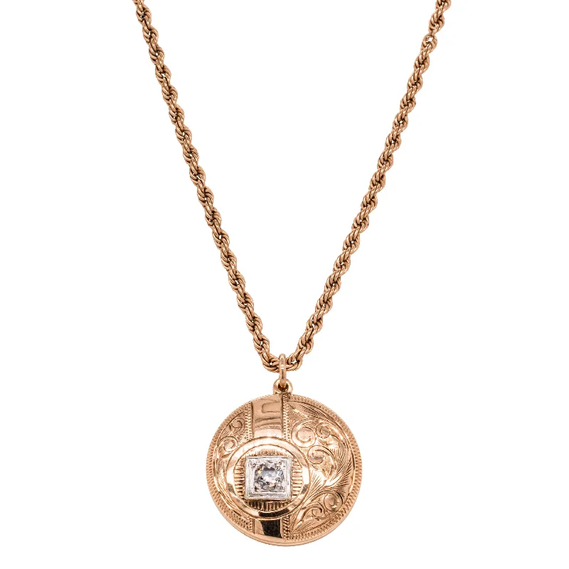 hand-crafted necklaces for women-Vintage 9ct Rose Gold Diamond Round Locket