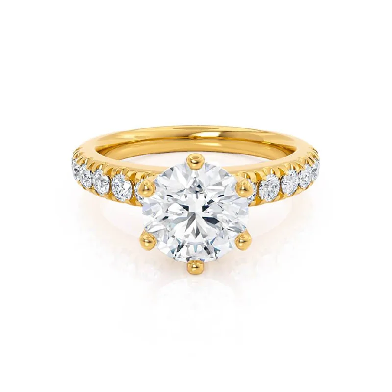 beautiful engagement rings for women-BELLE - Round Lab Diamond 18k Yellow Gold Shoulder Set Ring