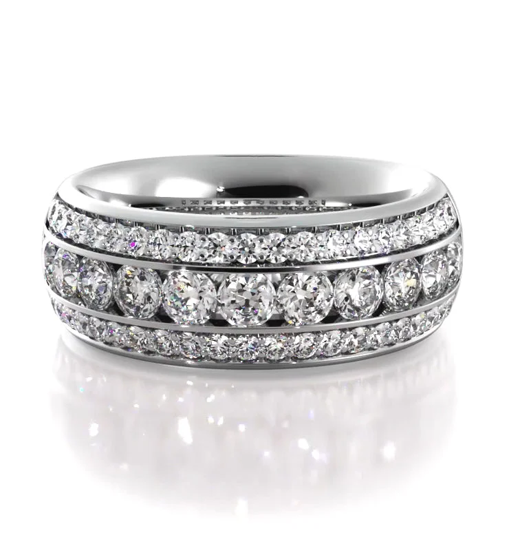 engagement rings for women-1.30 ct Round Diamond Three Row Wedding Band