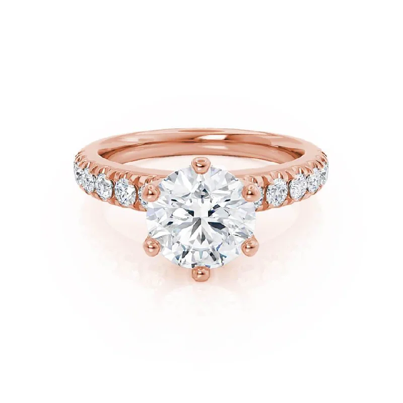 engagement rings with emeralds for women-BELLE - Round Lab Diamond 18k Rose Gold Shoulder Set Ring