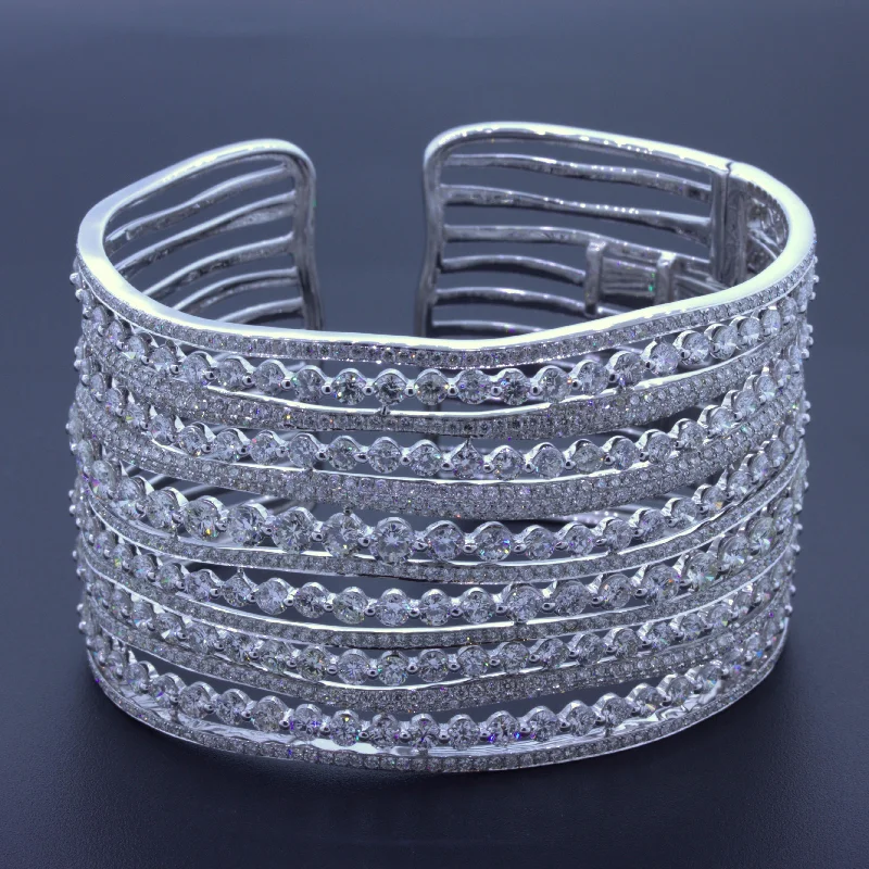 trendy cuff bangles for women-32.76 Carat Diamond 18k White Gold Cuff Bracelet