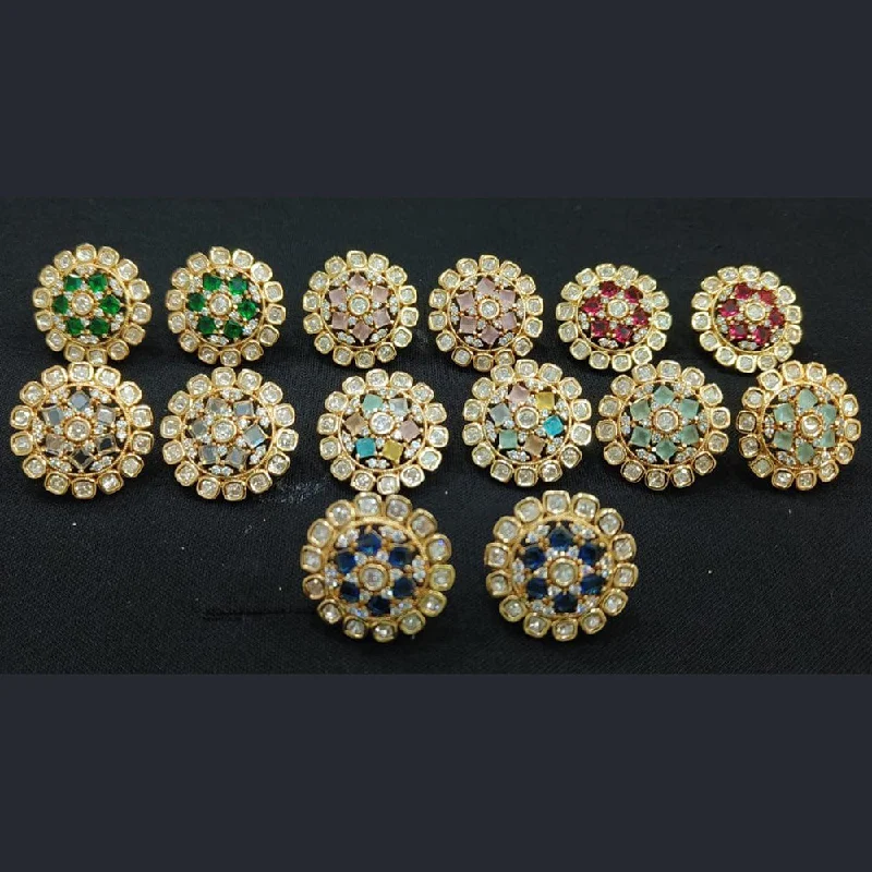 personalized earrings for women-JewelTreeTz Gold Plated Uncut Polki Kundan Stud Earrings( 1 Piece Only)