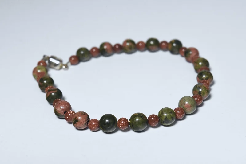 charm bracelets for women-Unakite and Goldstone Beaded Bracelet