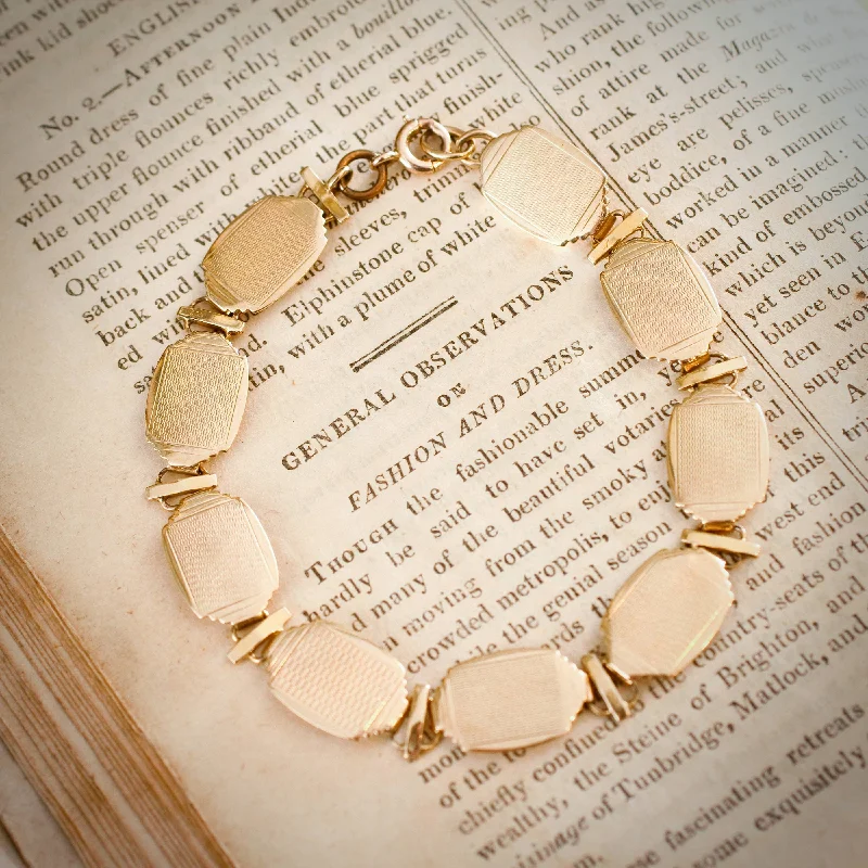 stackable bracelets for women-Vintage Mid Century 9ct Gold Panel Bracelet