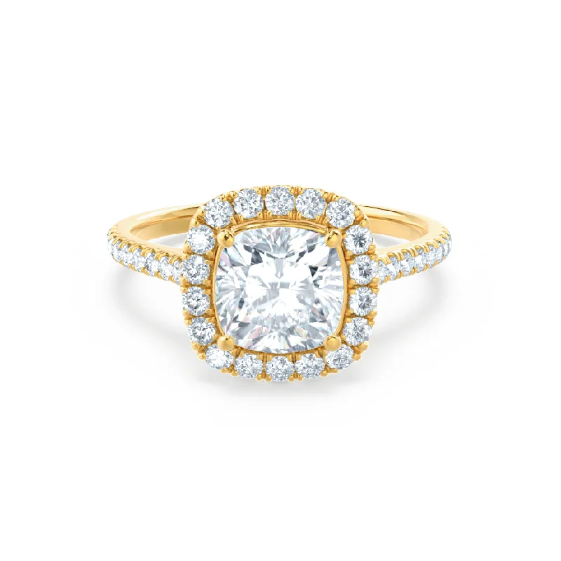 vintage-style engagement rings for women-VIOLETTE - Cushion Lab Diamond 18k Yellow Gold Halo