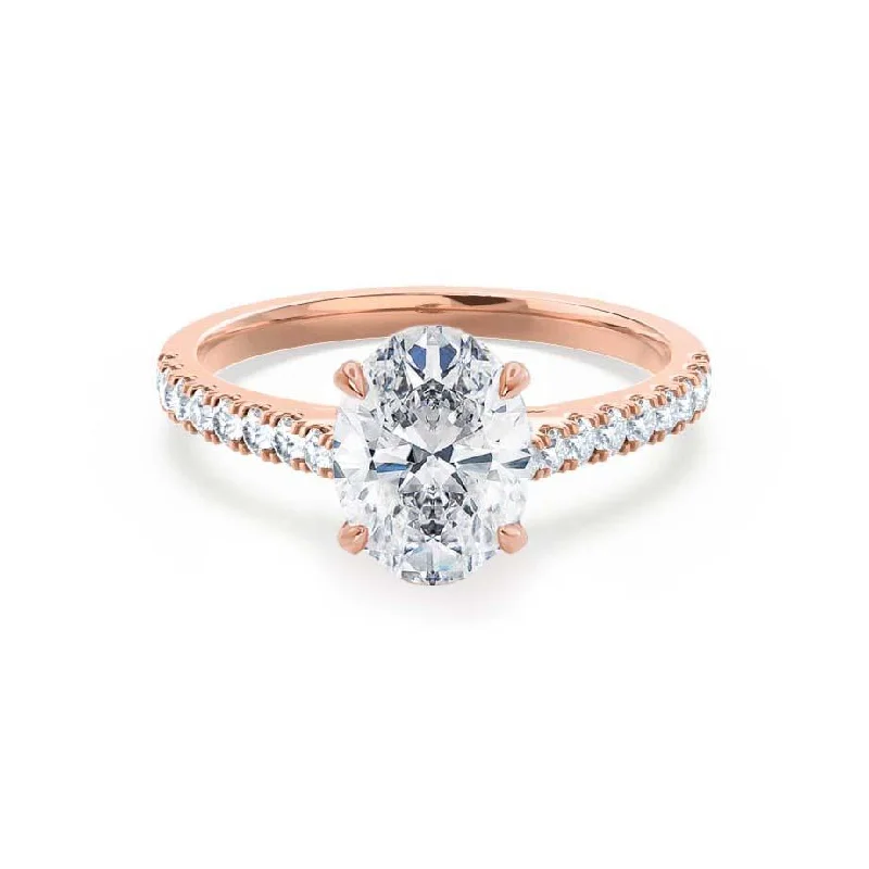 romantic engagement rings for women-VIOLA - Oval Lab Diamond 18k Rose Gold Shoulder Set