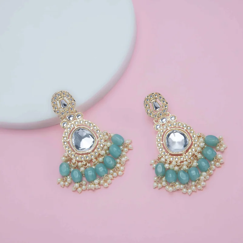 luxury pearl earrings for women-Nipura Yashi Aqua Kundan Earrings