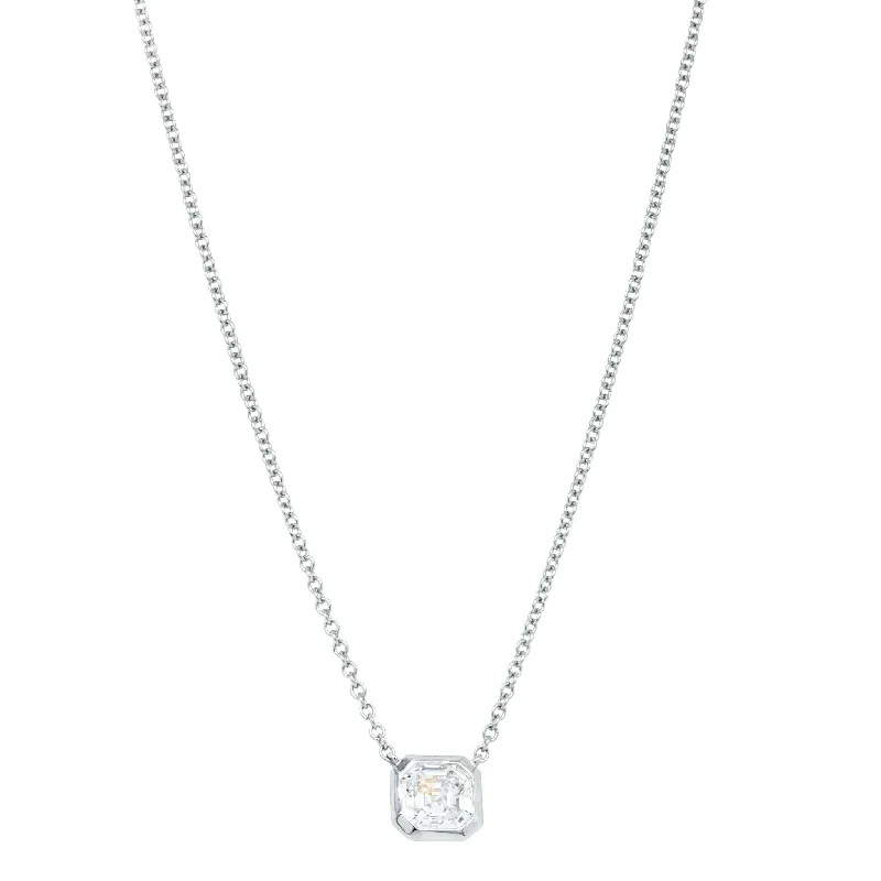 dainty necklaces for women-18ct White Gold .95ct Asscher Diamond Natalia Pendant