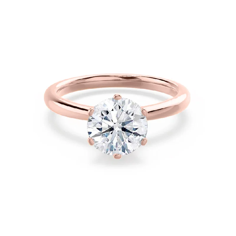 engagement rings with sapphires for women-SERENITY - Round Lab Diamond 18k Rose Gold Solitaire Ring