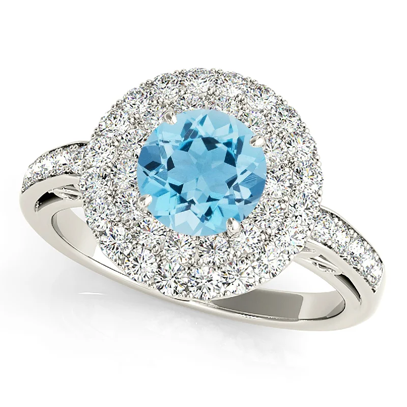 large gemstone rings for women-1.10 ct. Genuine Aquamarine Ring With 3 D Halo And Fancy Band