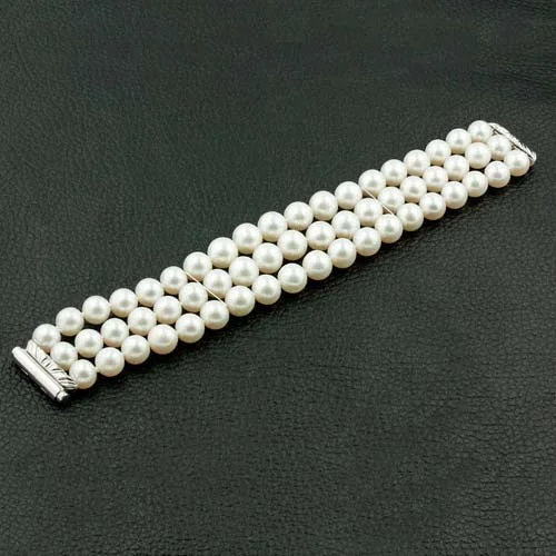 bohemian bracelets for women-Three Row Pearl Bracelet