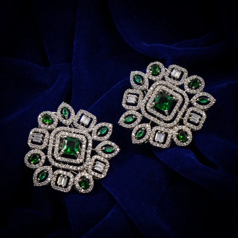 multi-colored earrings for women-Nipura Emerald Asymmetric French clip earrings