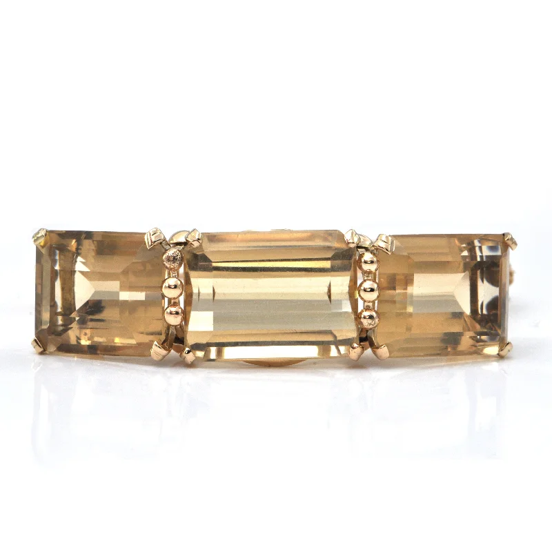 minimalistic bangles for women-1950's 14K Yellow Gold and 76CT Citrine Hinge Bangle Bracelet