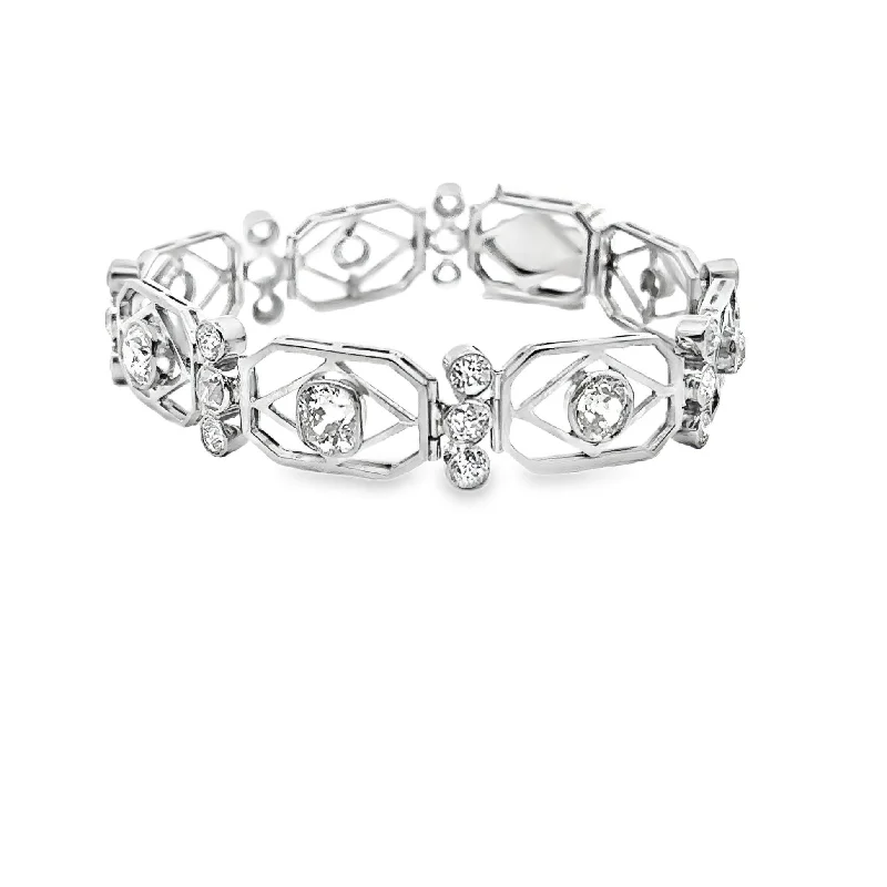 trendy bangles with gemstones for women-Art Deco Diamond Platinum Bracelet