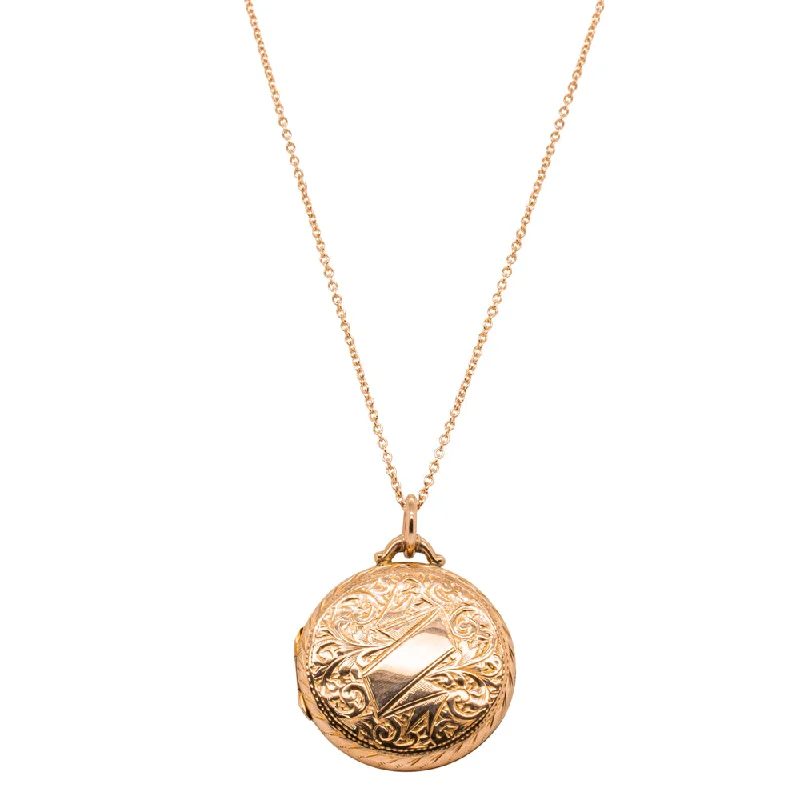 statement necklaces for women-Vintage 9ct Rose Gold Engraved Round Locket