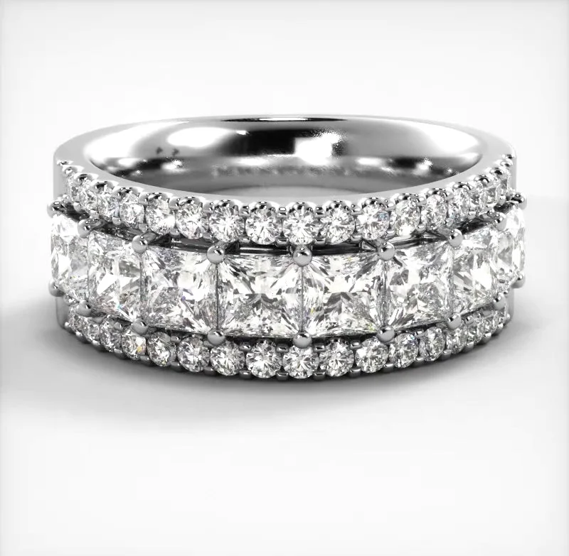 stylish wedding rings for women-2.65 ct. Princess and Round Diamond Wedding Band