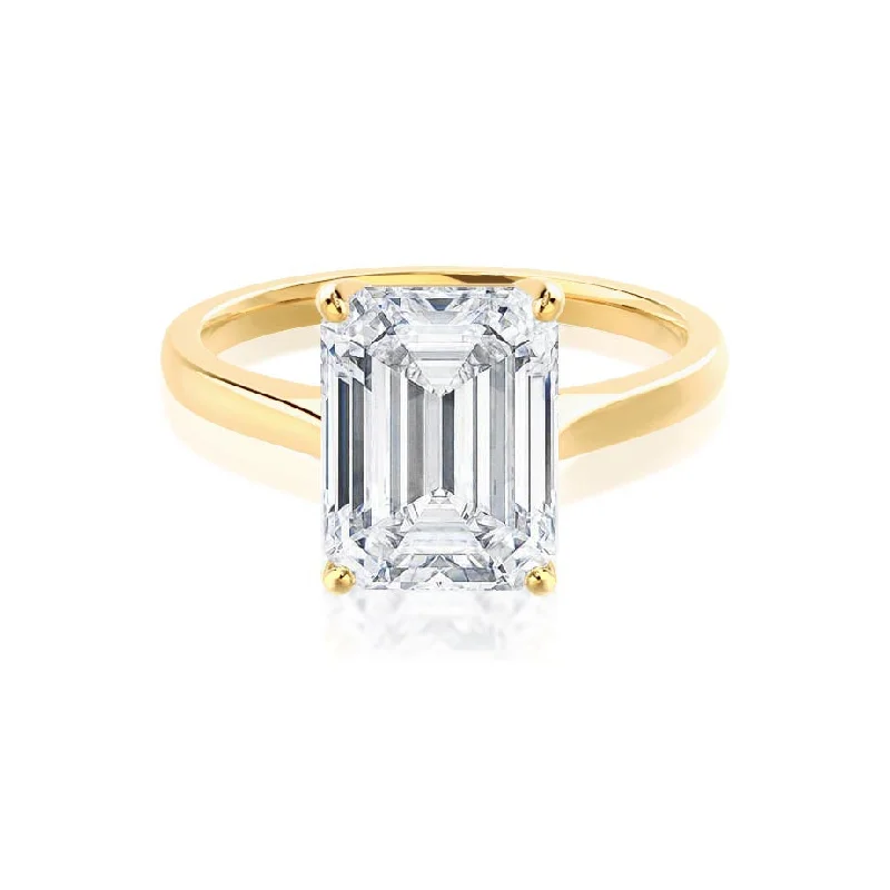 cushion-cut engagement rings for women-FLORENCE - Emerald Diamond Solitaire 18k Yellow Gold Engagement Ring