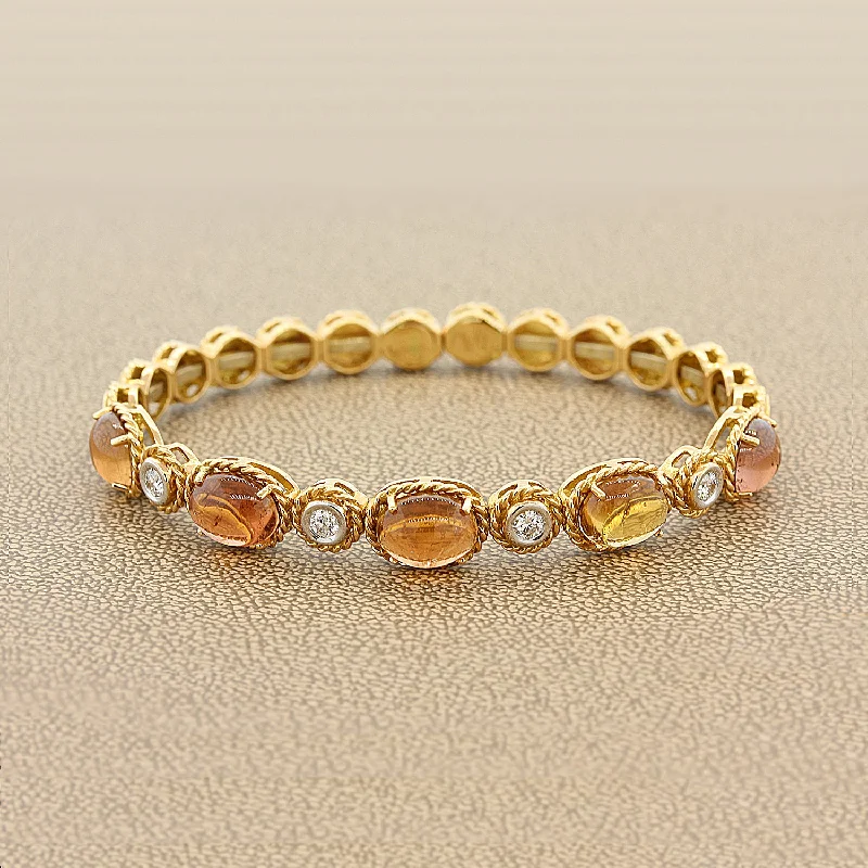 ethnic bangles for women-Italian Tourmaline Diamond Gold Stretch Cuff Bracelet