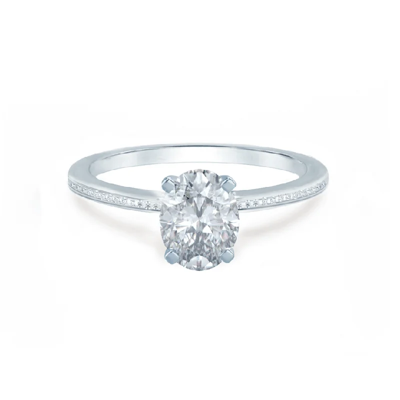 art deco engagement rings for women-IRIS - Oval Moissanite 950 Platinum Petite Channel Set Ring