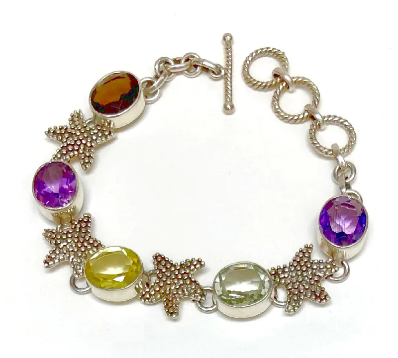 diamond bracelets for women-Sterling Silver Bracelet with Semi Precious Stones & Starfish