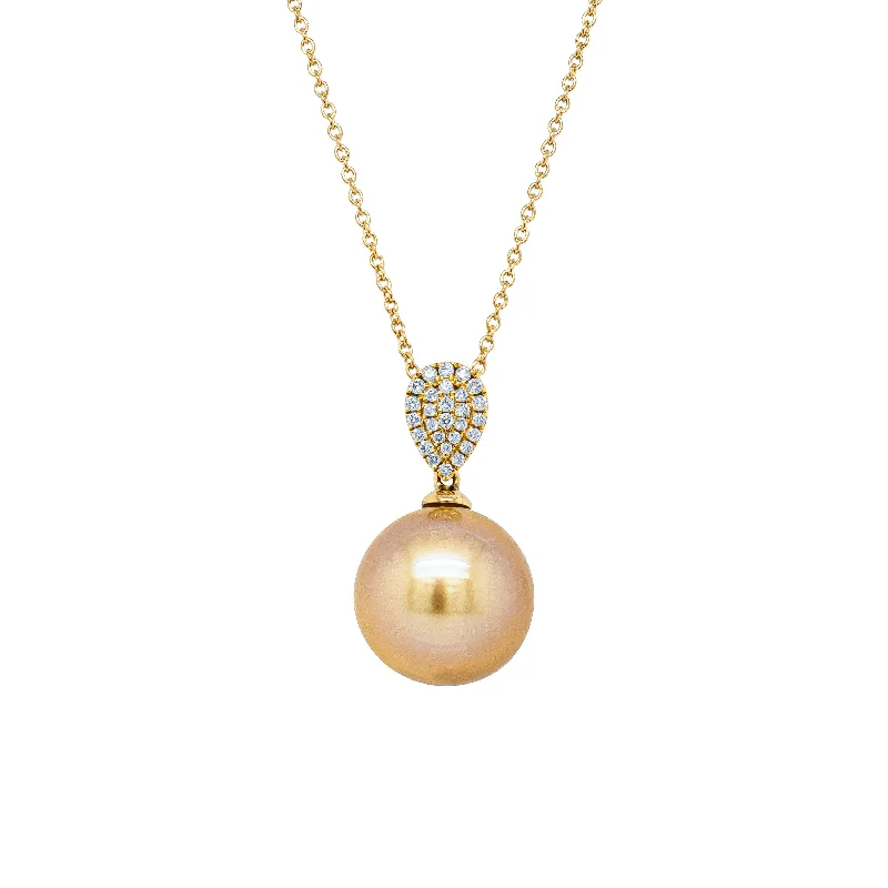 modern necklaces for women-18ct Yellow Gold Golden South Sea Pearl & Diamond Aegean Pendant