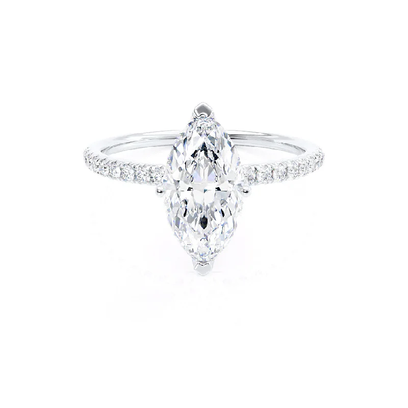 platinum engagement rings for women-MACY - Marquise Moissanite 950 Platinum Petite Solitaire Ring