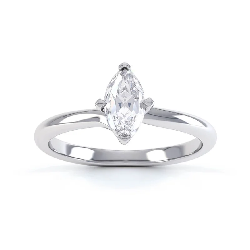 trendy engagement rings for women-RAVEN - Marquise Moissanite 950 Platinum Twist Solitaire Ring