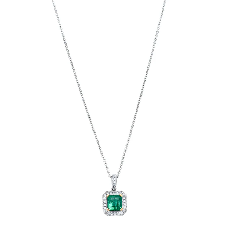 wedding necklaces for women-18ct White Gold .93ct Emerald & Diamond Empire Pendant