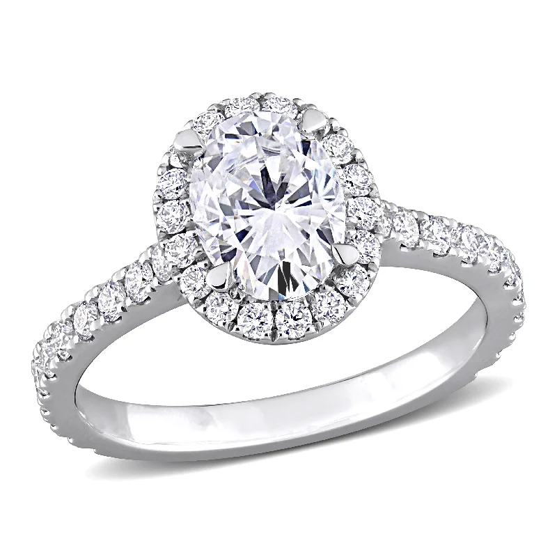 affordable diamond engagement rings for women-Created Forever 2ct TW Oval Lab-Grown Diamond Halo Engagement Ring in 14k White Gold