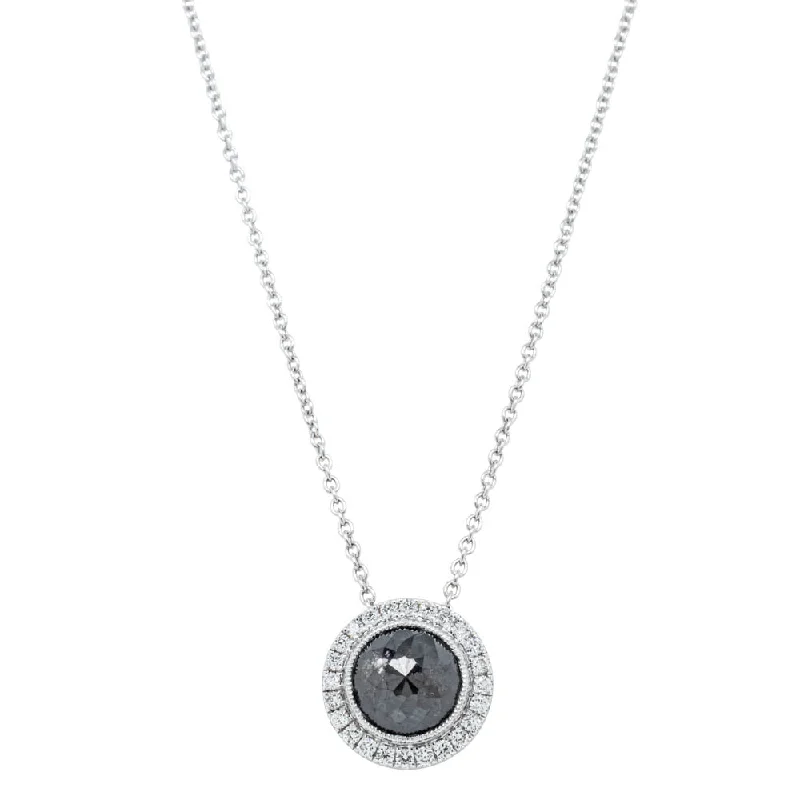 delicate gold necklaces for women-18ct White Gold 1.67ct Black Diamond Halo Pendant