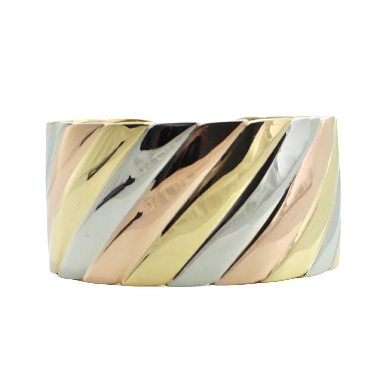 trendy cuff bangles for women-Italian 18K Yellow, White, and Rose Gold Hinged Cuff