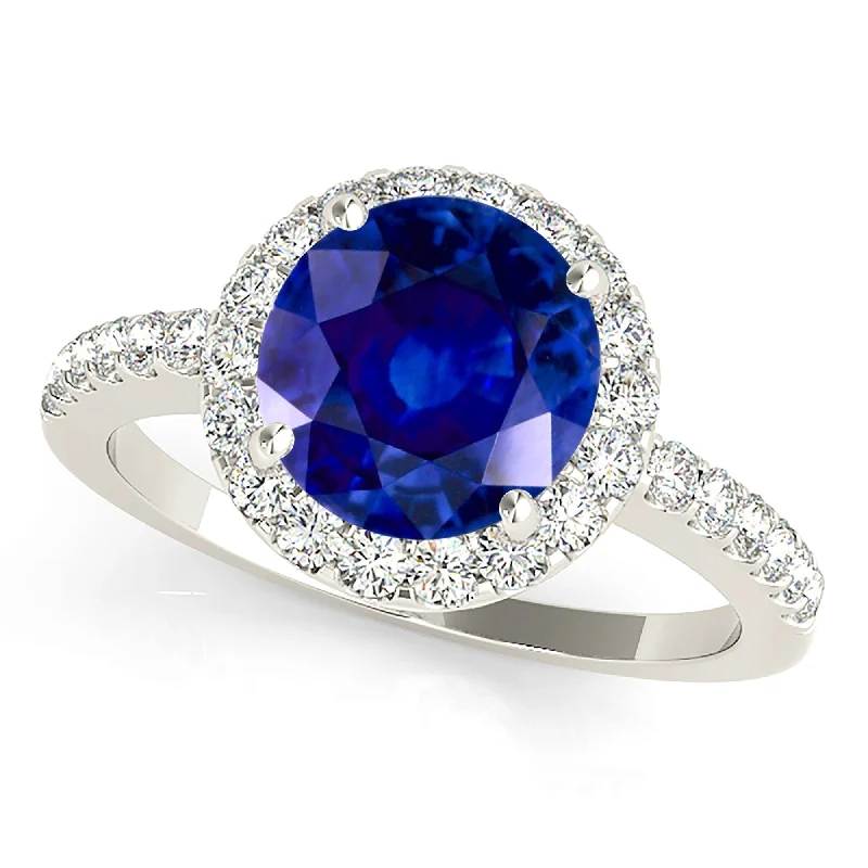 gold engagement rings for women-2.40 ct. Genuine Blue Sapphire Halo Ring