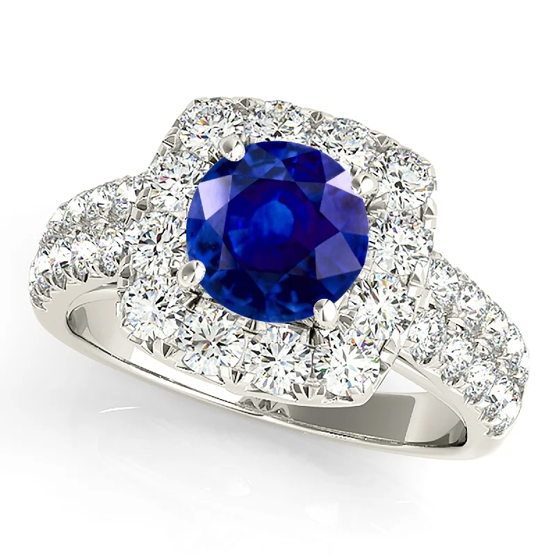 classic rings for women-2.40 ct. Genuine Blue Sapphire Halo Ring