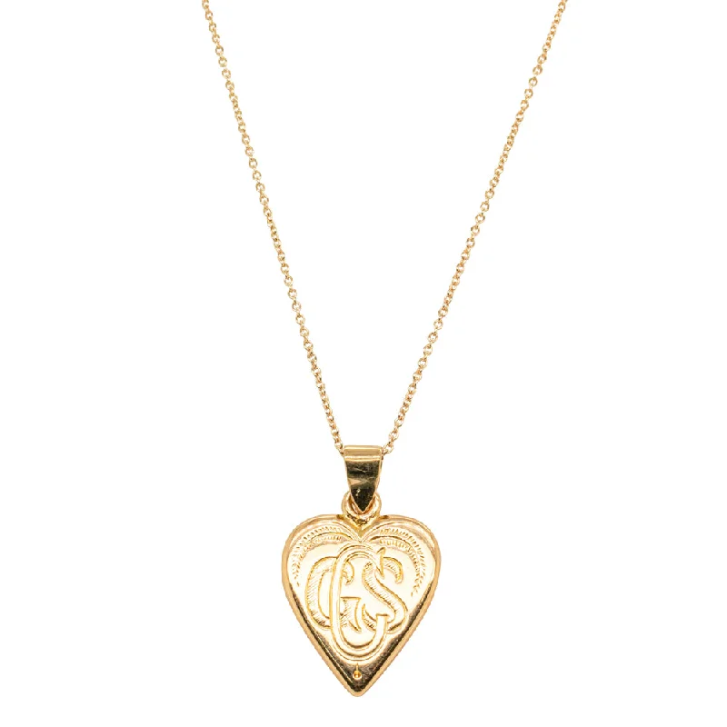 vintage necklaces for women-Vintage 18ct Yellow Gold Engraved Heart Pendant