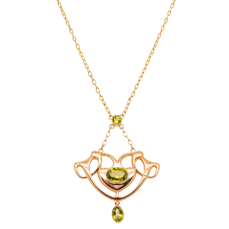 bold necklaces for women-Vintage 9ct Yellow Gold Edwardian Peridot Pendant