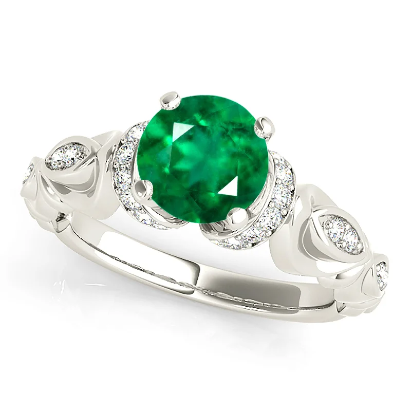 classic gold rings for women-1.75 ct. Genuine Emerald Ring With Side Accent Diamonds