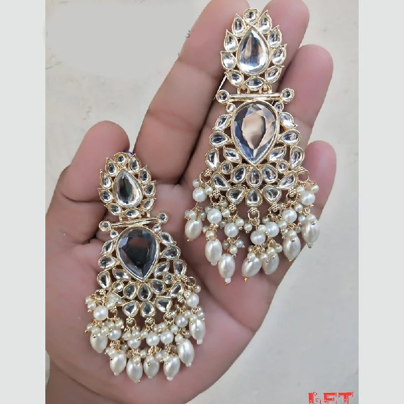 luxury pearl earrings for women-Lucentarts Jewellery Gold Plated Kundan & Beads Dangler Earrings