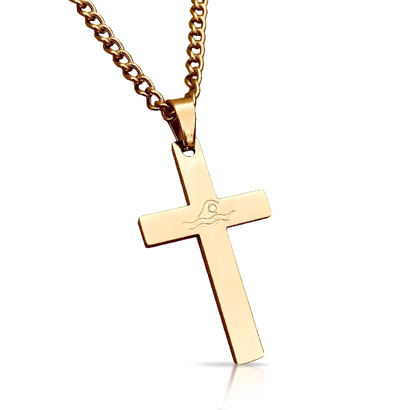 beautiful necklaces for women-Swimming Cross Pendant With Chain Necklace - 14K Gold Plated Stainless Steel