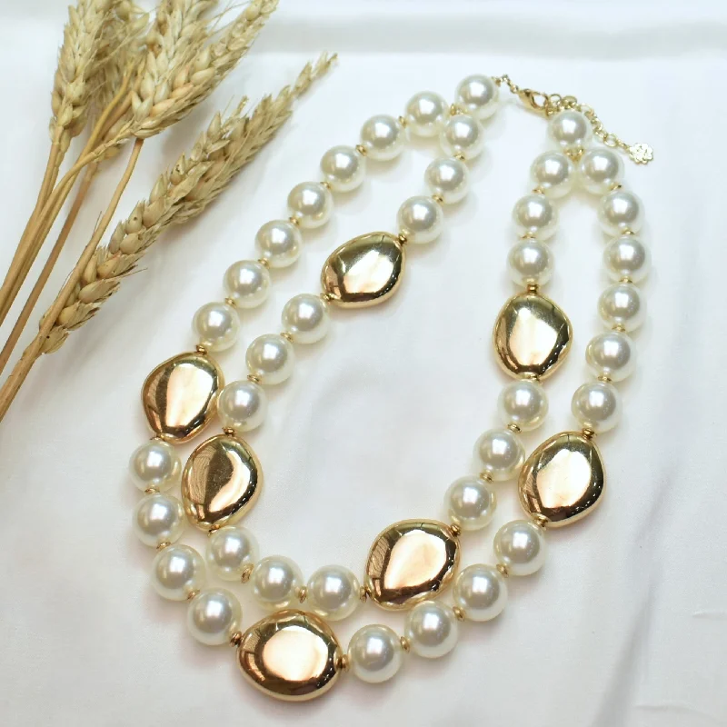 gemstone pendant necklaces for women-TFC Bold Pearly With Gold Beads Layered Necklace