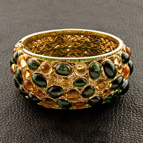 statement bracelets for women-Citrine & Tsavorite Bangle Bracelet