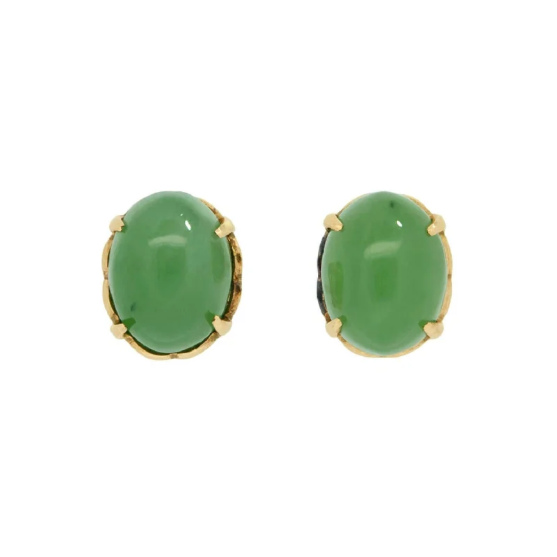 bridal earrings for women-Estate 18k Jade Cabochon Stud Earrings