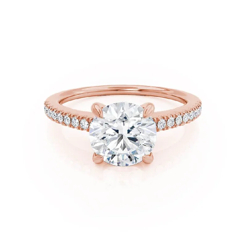 geometric engagement rings for women-CATALINA - Round Lab Diamond 18k Rose Gold Shoulder Set Ring