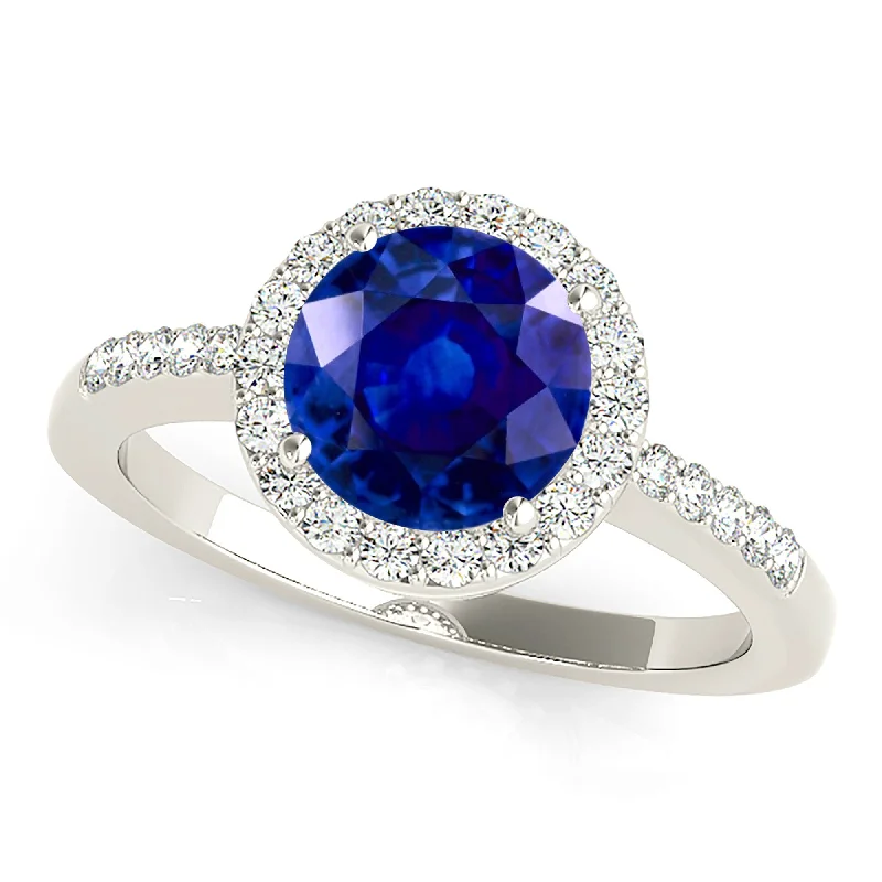 luxury gemstone rings for women-2.40 ct. Genuine Blue Sapphire Halo Ring Gallery Work