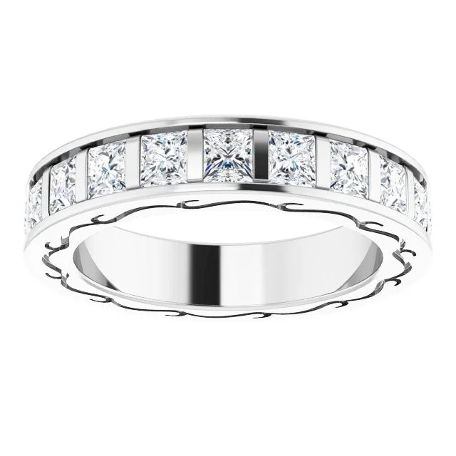 luxury rings with diamonds for women-3.78 ct. Princess Diamond Eternity Band Filigree Accent Ring