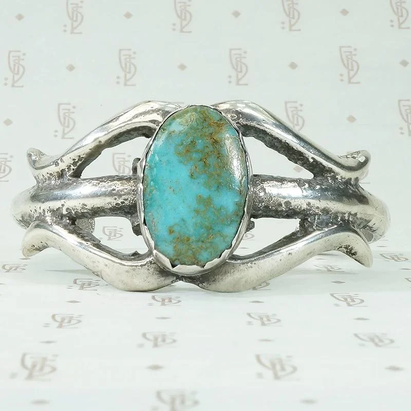 handcrafted bangles for women-Mesmeric Turquoise in Sand Cast Silver Cuff