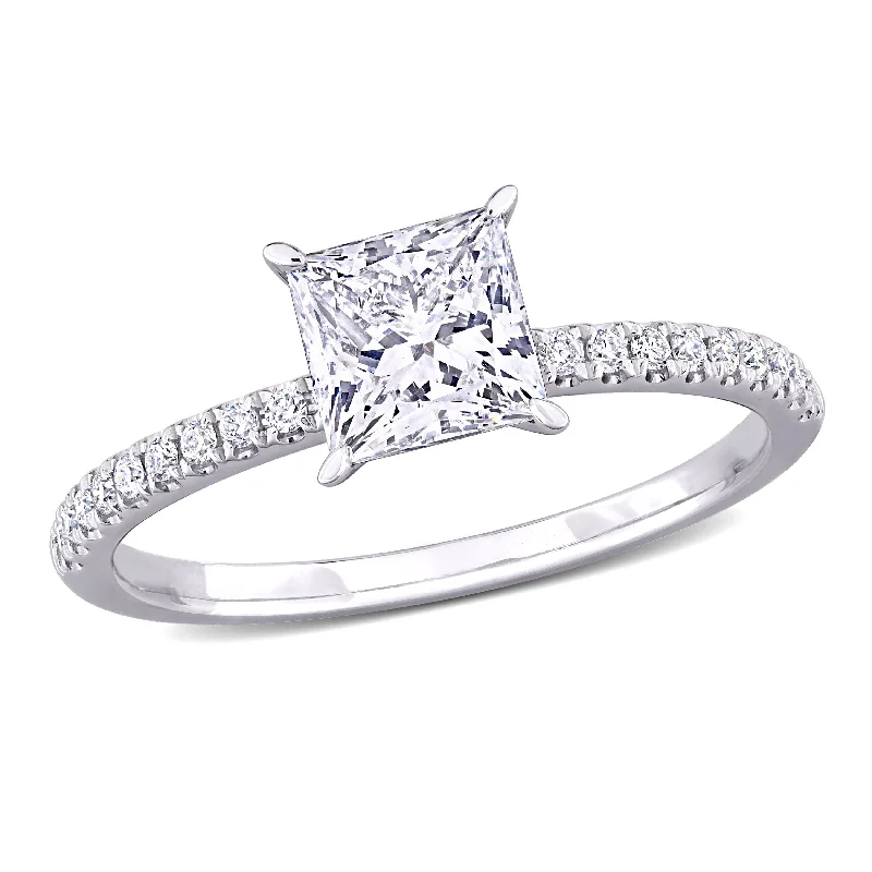 unique diamond engagement rings for women-Created Forever 1 1/6ct TW Princess Lab-Grown Diamond Solitaire Engagement Ring in 14k White Gold