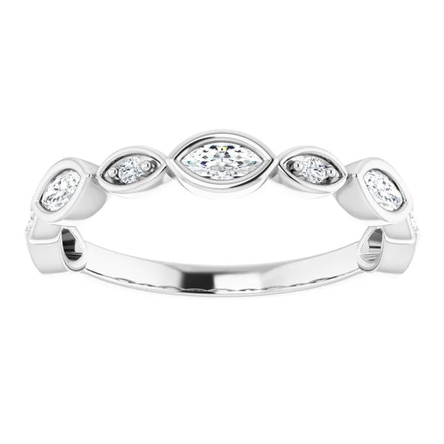 geometric rings for women-0.55 ct.  Marquise And Round Diamond  Wedding Band