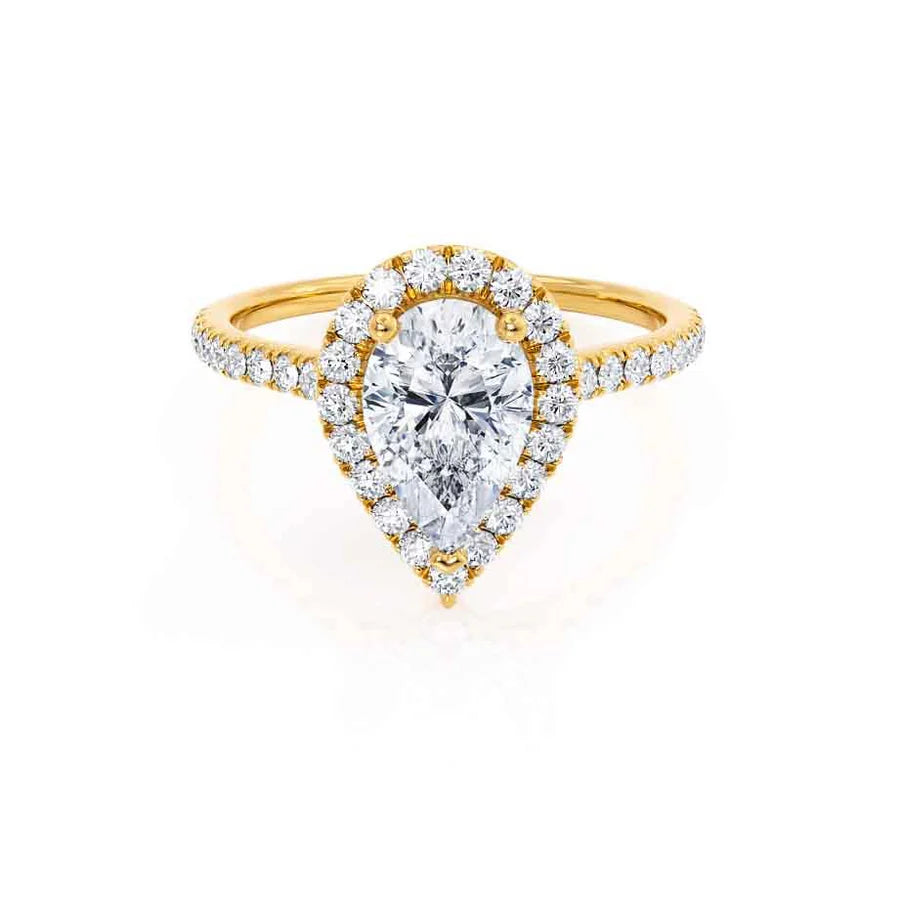 modern vintage engagement rings for women-HARLOW - Pear Lab Diamond 18k Yellow Gold Petite Halo