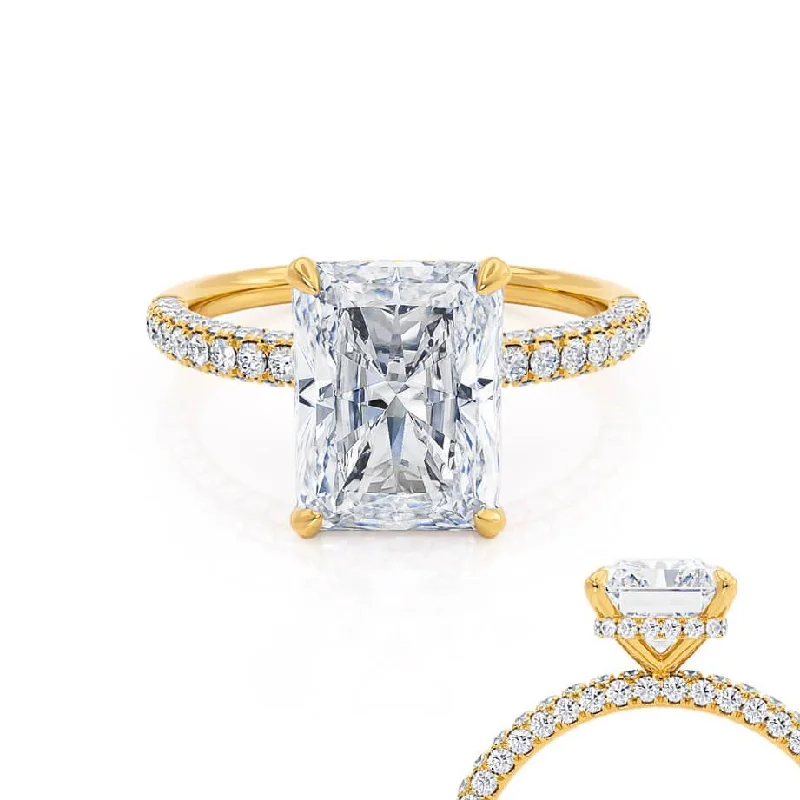 unique diamond engagement rings for women-COCO - Radiant Lab Diamond 18k Yellow Gold Petite Triple Pavé Hidden Halo